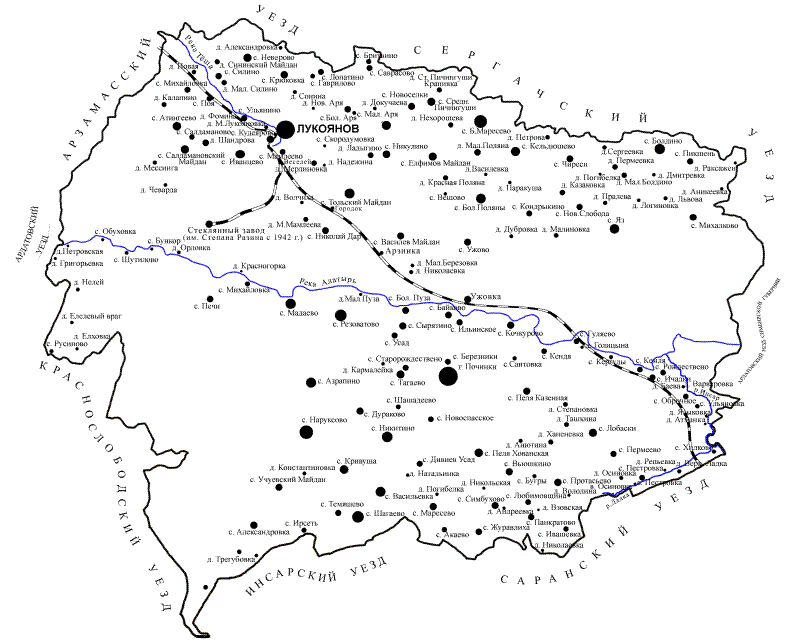 Карта Лукояновского уезда в начале XX века